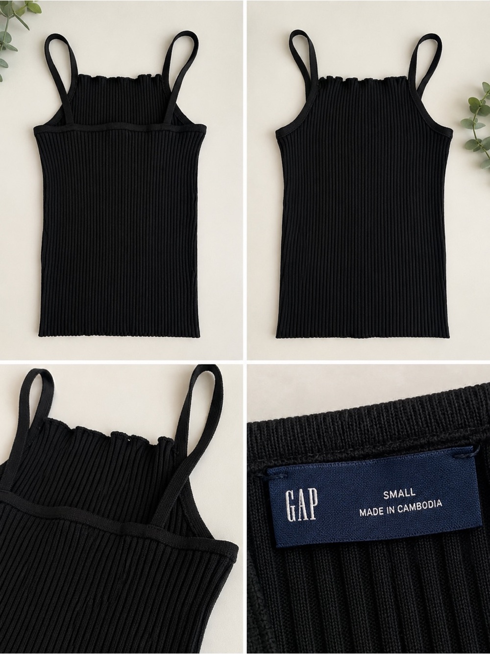 GAP Black Ribbed Square-Neck Camisole